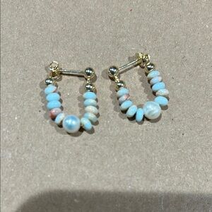 Elegant Gold and Blue Pearl Beaded Earrings